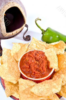 closeup chips, salsa, oven