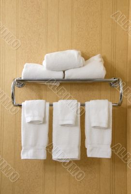 towel rack with white towels