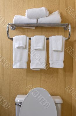 Top of toilet and towel rack