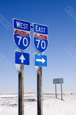 East and West I-70 Signs with Icicles