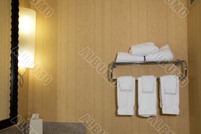 Light, tissue box and towels