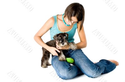 Owner playing with puppy
