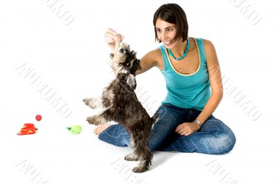 Owner playing with puppy