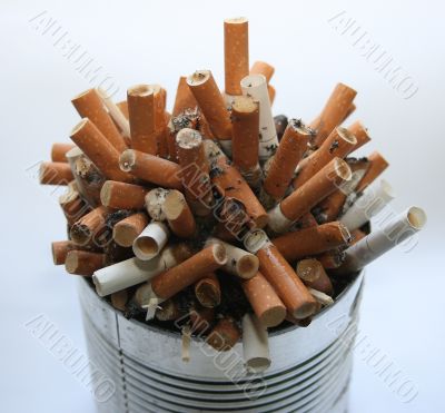 Pile of cigarette butts in ashtray