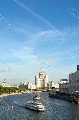 Sight at the river Moskva and a high-altitude building