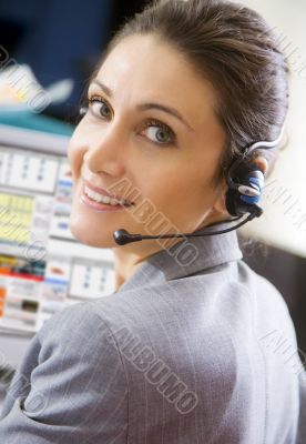 young switchboard operator representative smiling