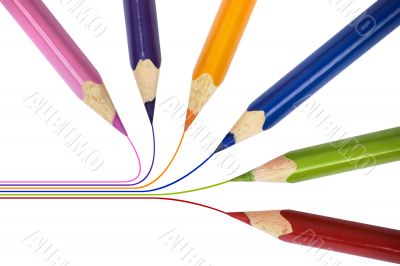 Pencils of different colors over white isolated