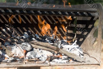 Barbecue Grill with Fire - Close up