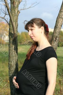 pregnant happy woman &amp; autumn