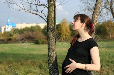 pregnant happy woman &amp; autumn