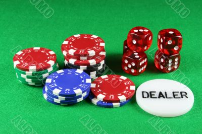 Poker Chips and 5 Dice