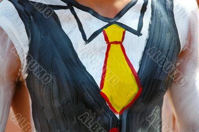 male torso in painted tuxedo