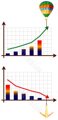 Diagrams of growth and downturn. The vector image.