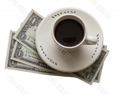 Cup of coffe and banknotes