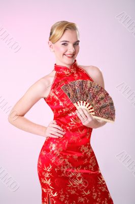 Caucasian girl in traditional chinese dress Caucasian girl in traditional chinese dress