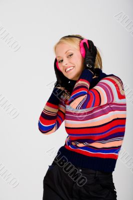 blond girl wearing ear muffs blond girl wearing ear muffs