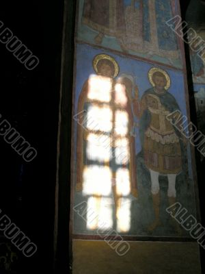 Mystical light in church. Icons