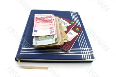 Diary with passport and Money