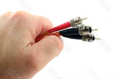 Fiber Optic Computer Cable held in the Hand