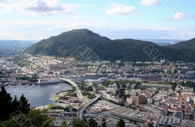 view of Bergen in Norway from the top of Mount Floyen.