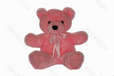 pink teddy bear with hearts on paws