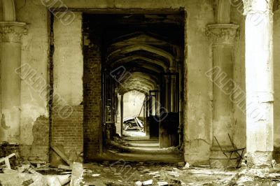 Castle hallway in ruins