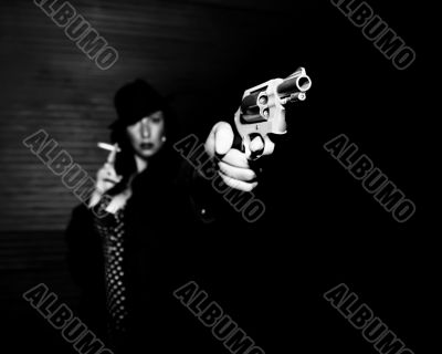 Woman Spy Aiming Gun