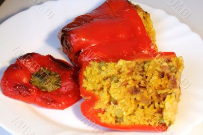 Red peppers stuffed with rice and vegetables