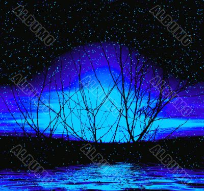 Moonlight . Abstraction picture with trees Moonlight . Abstraction picture with trees