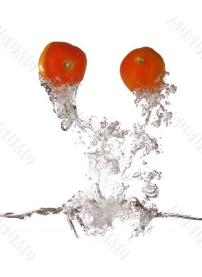 Red Tomato Splash Out from Water