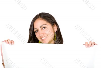 beautiful girl holding white paper