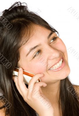 beautiful girl talking on the phone - messy hair