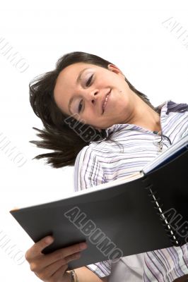 casual girl studying on the floor