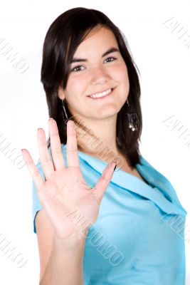 beautiful girl showing her hand