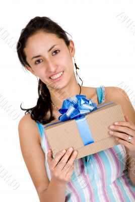 casual girl with a gift