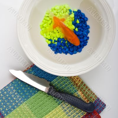 Fish on dish and knife