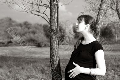 pregnant happy woman &amp; autumn