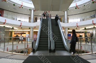 Shoppers at multilevel shopping center