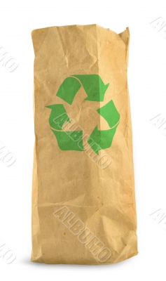 brown paper bag and recycle symbol