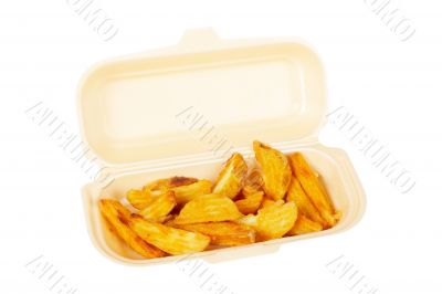 Potatoes on styrofoam container