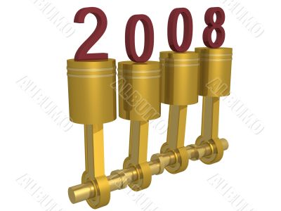 Four pistons of the engine. 3D image.