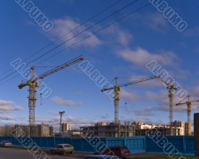 Сolumn crane on construction in St. Petersburg.