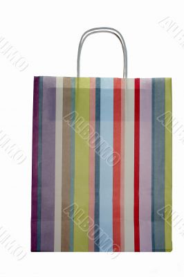 colorful striped shopping bag, isolated on white background