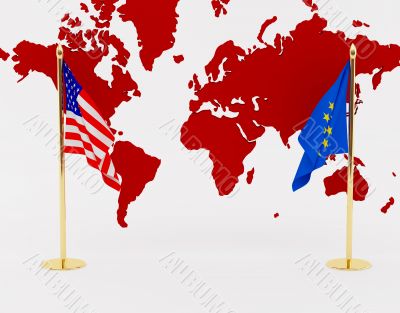 The American and European Union flags
