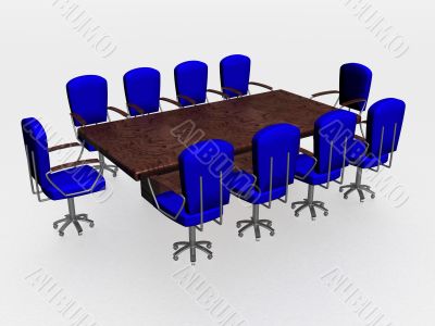 Office ten armchairs around of a wooden table