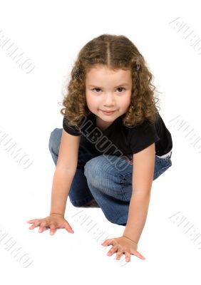 beautiful child with hands on the floor