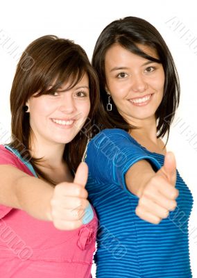 happy friends with thumbs up