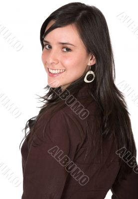 beautiful girl smiling in brown