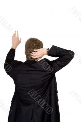 business man pointing from the back