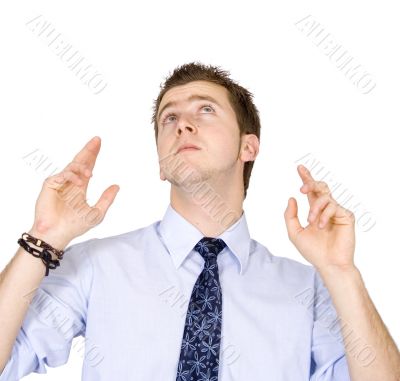 business man pointing up